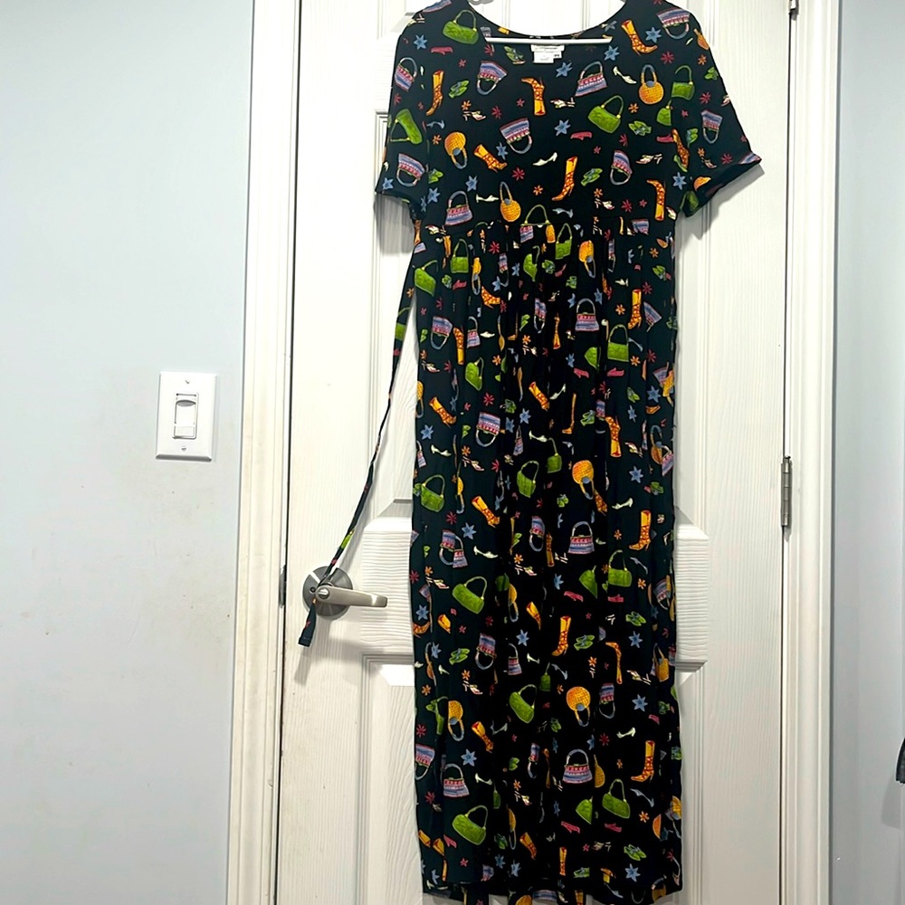 Coldwater Creek Black and Green Puff Sleeve Sundress